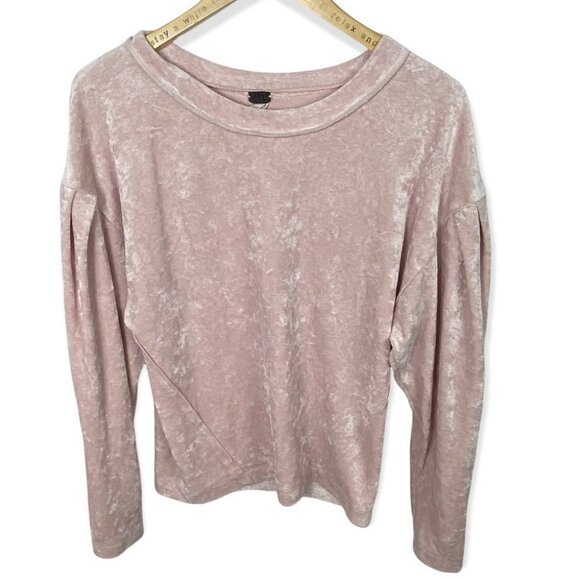 Free People Crushed Velvet Pink Milan Layering Top Sweatshirt Size XS Velour - Picture 3 of 10